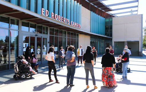 Participatory grantmaking committee members outside of the Ed Roberts Campus.